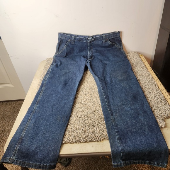Wrangler Carpenter Mens Jeans 38x32 Blue Denim Loose Fit Work Pants - Picture 1 of 8